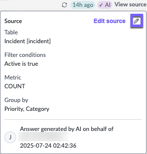The information pane that opens when you select View source for a generated response.