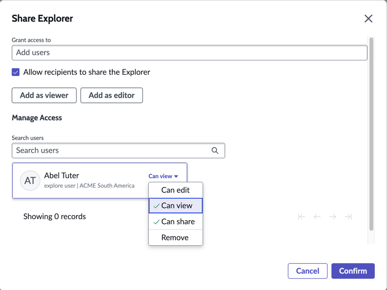Options for sharing an exploration.