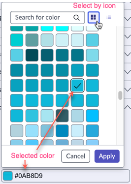 Color selector when selecting by icon