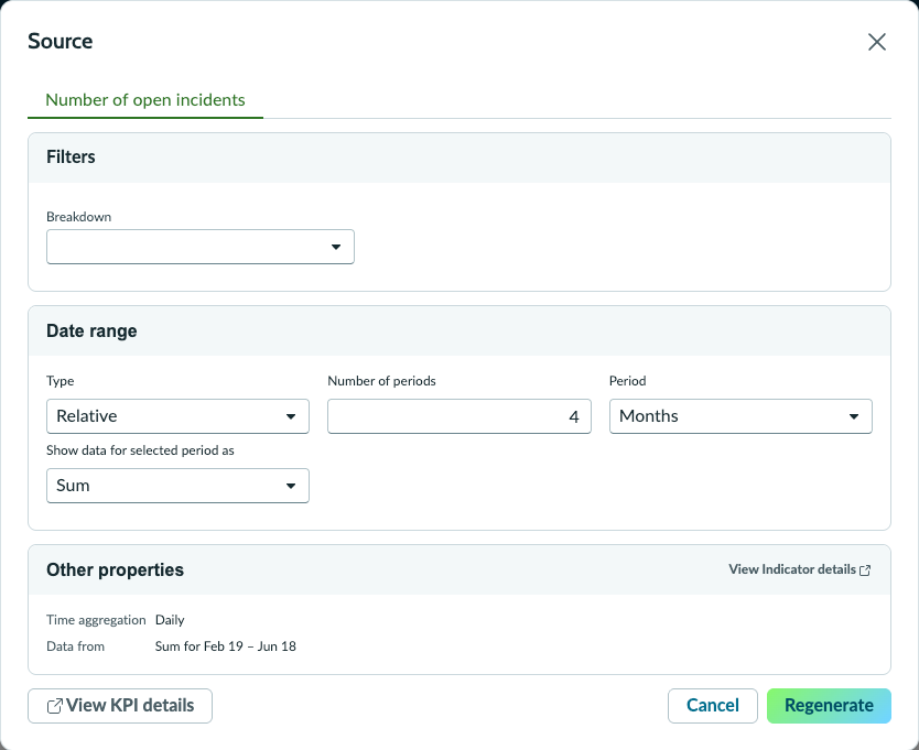 Response source editor for indicator source with condition builder.
