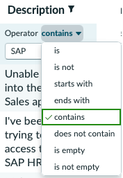 Filtering the Description field on text that contains "SAP."