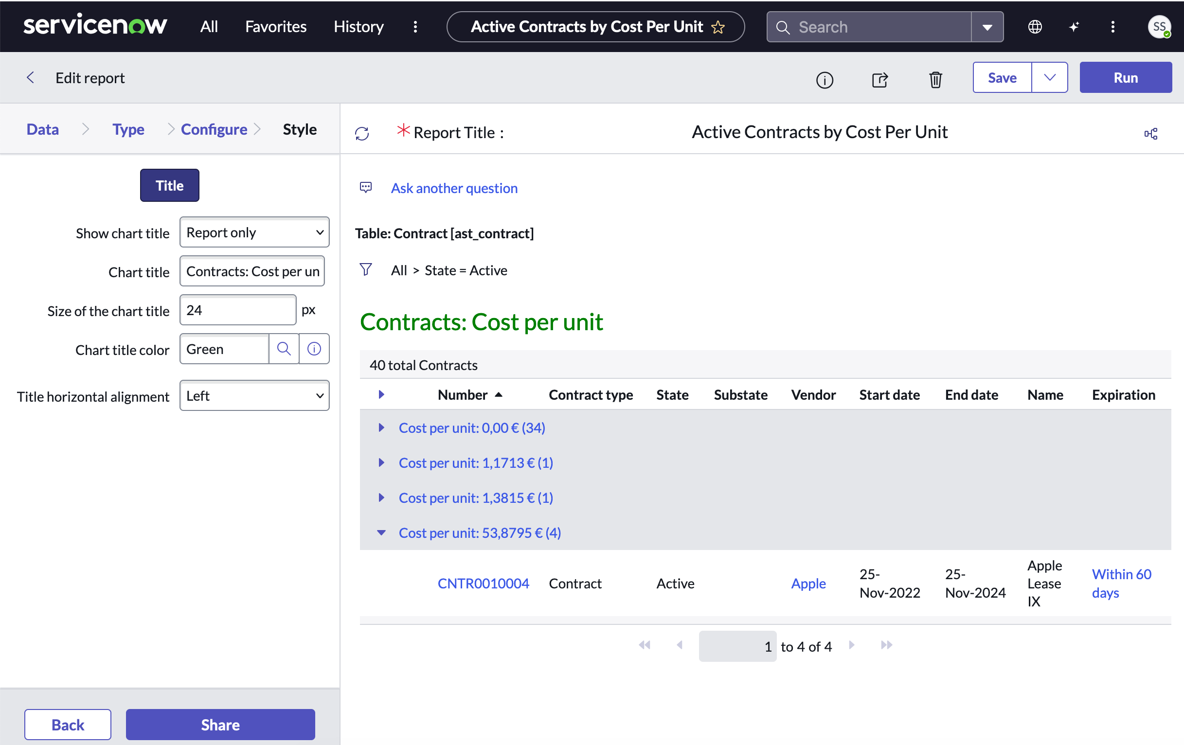 List report with configured style options
