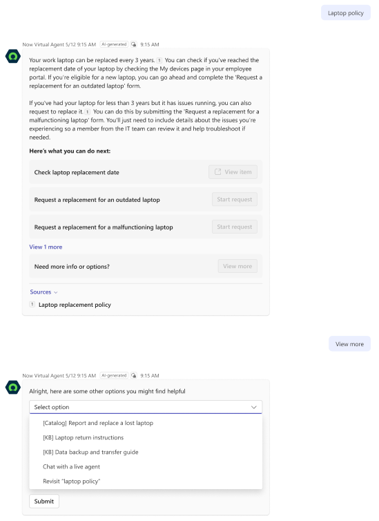 Search results in Microsoft Teams appearing as a synthesized response.