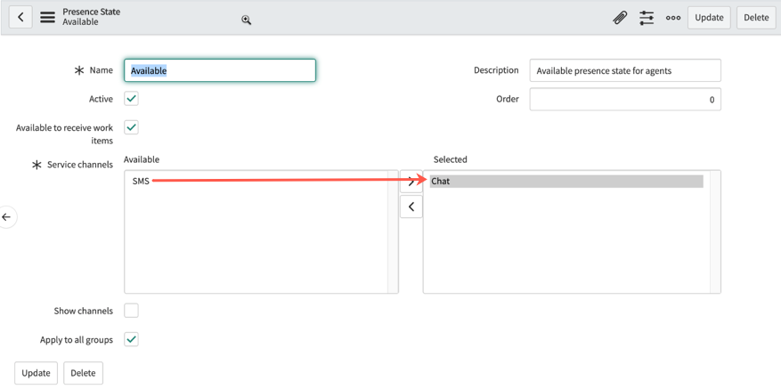 Presence State screen