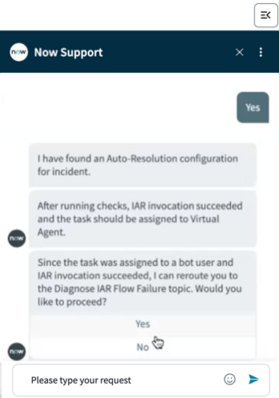 Confirmez votre choix de diagnostic d’un problème de résolution automatique des problèmes dans la fenêtre de messagerie instantanée.