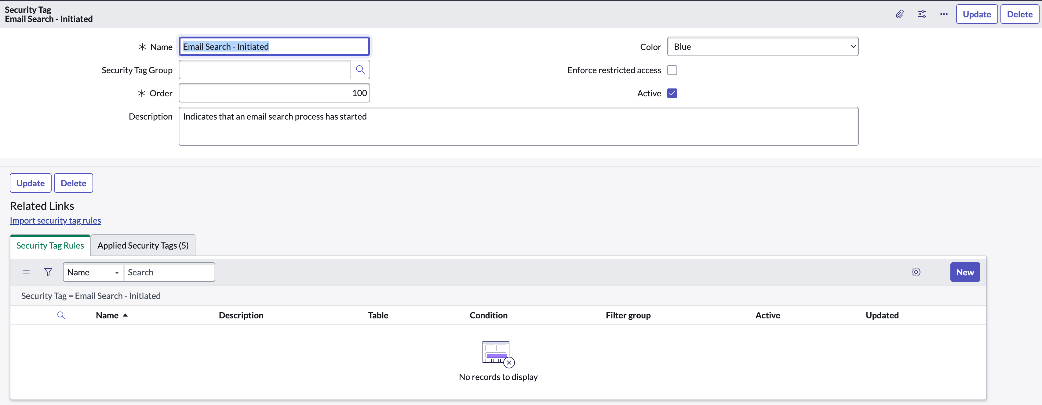 Ein aktualisierter Sicherheits-Tag-Datensatz.