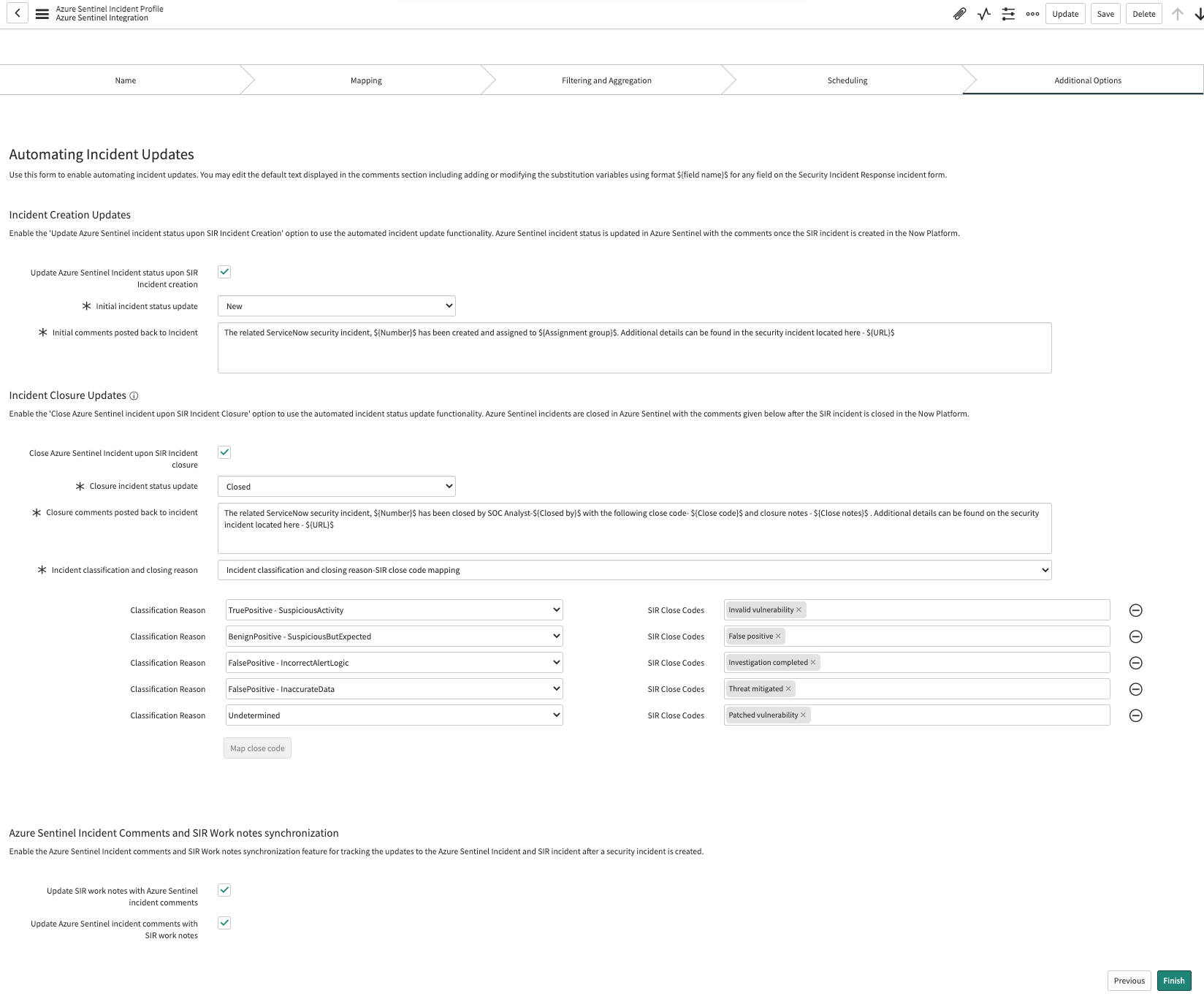 Optionen für die Automatisierung von Incidents.