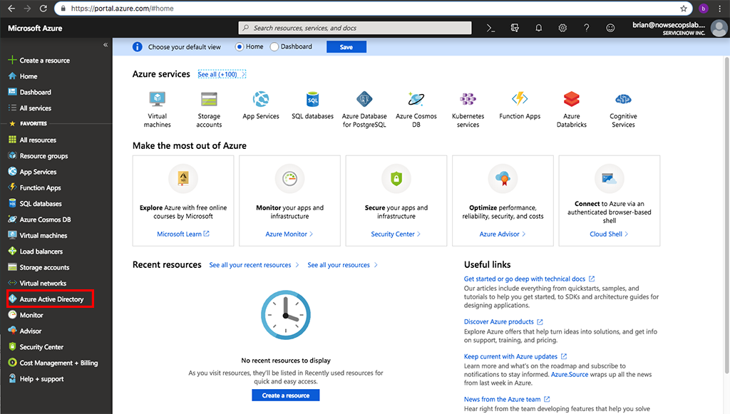 Azure Active Directory im Microsoft Azure-Portal hervorgehoben