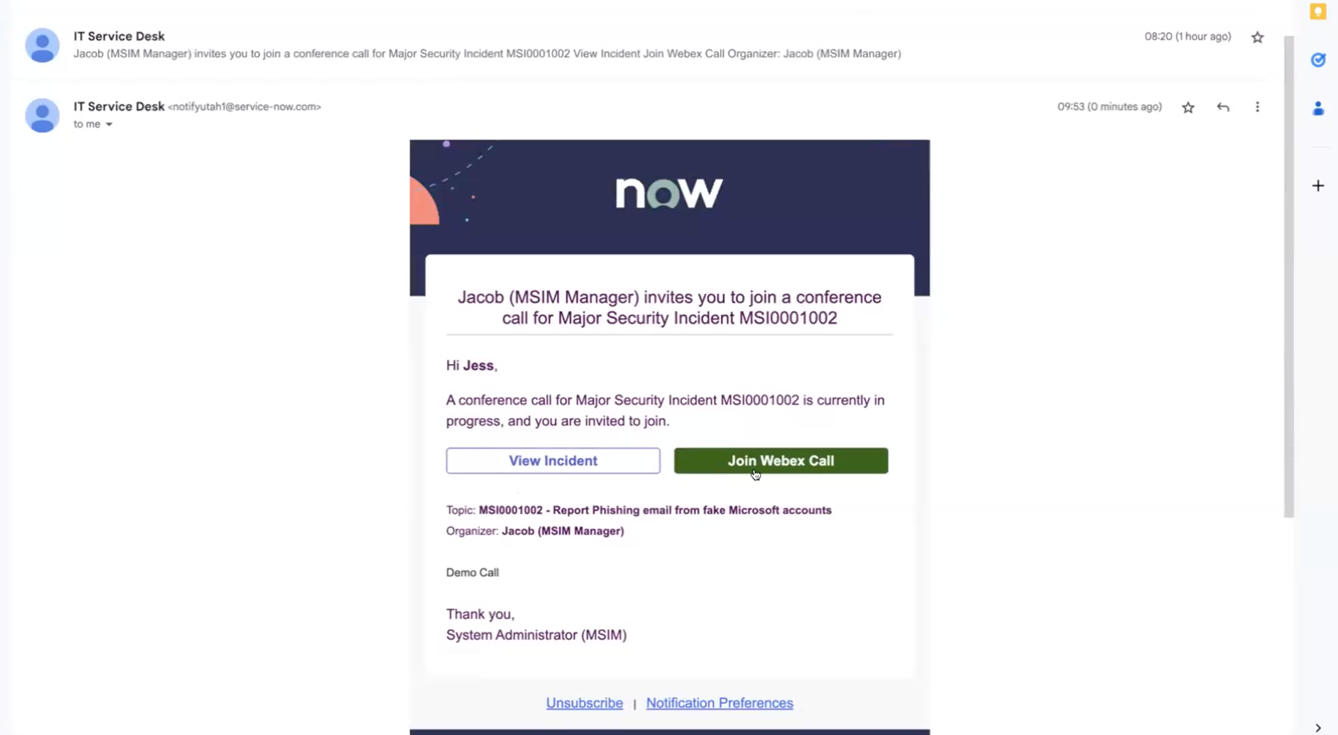 MSIM-E-Mail-Benachrichtigung für die Webex-Telefonkonferenz