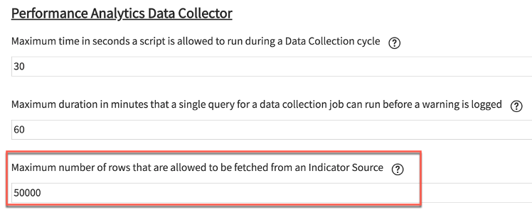 Standardeinstellung der Performance Analytics-Datenerfassung für erfasste Datensätze.