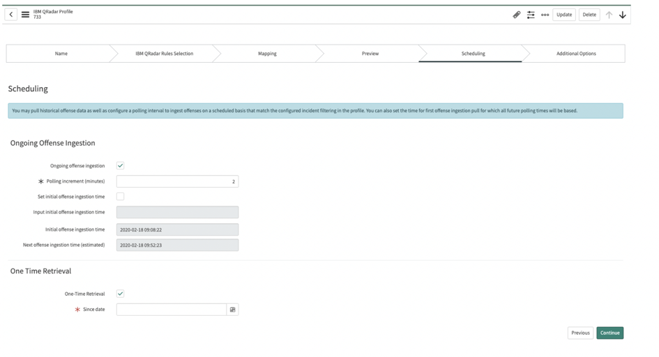IBM QRadar: Profil erstellen: Zeitplan