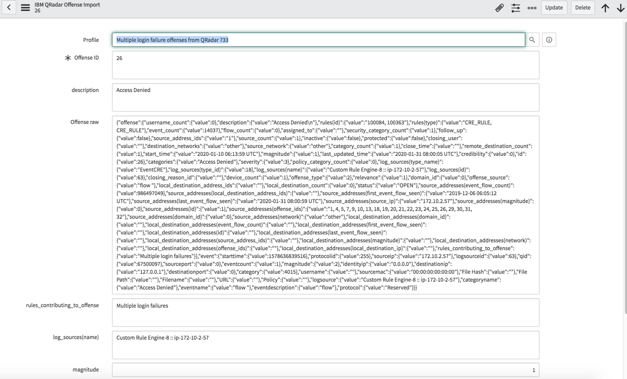 IBM QRadar: Interner Straftatendatensatz