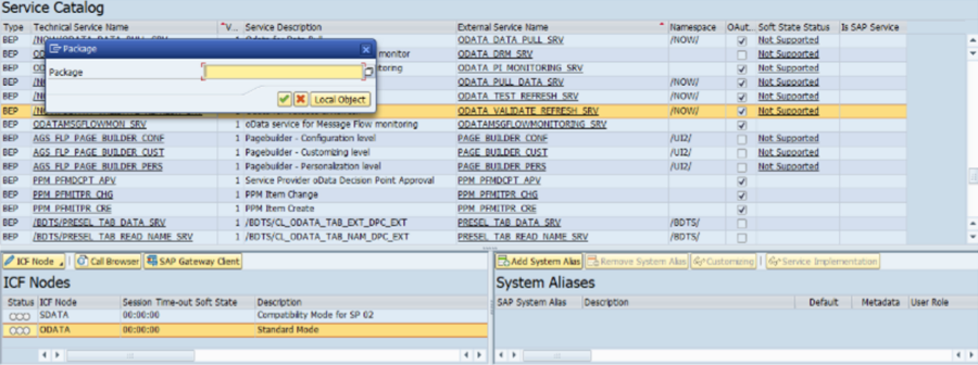 Package selection for OData services