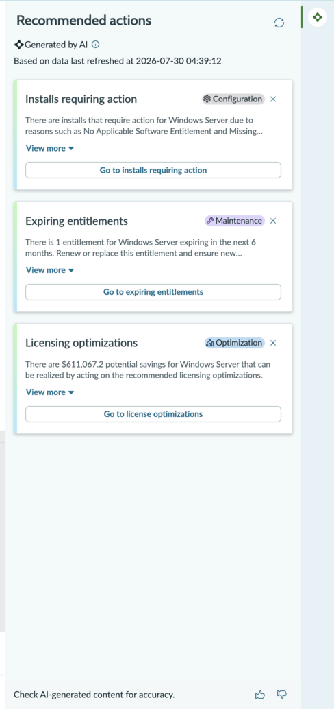 List of recommended actions for a product