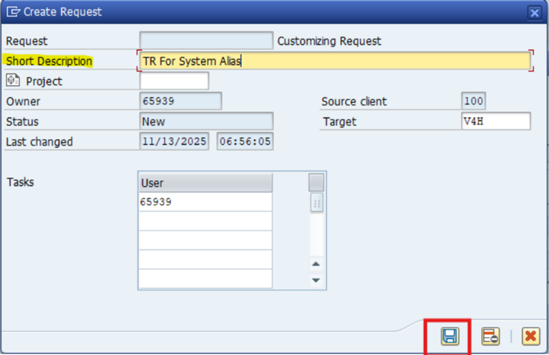 Create request page with the highlighted save option