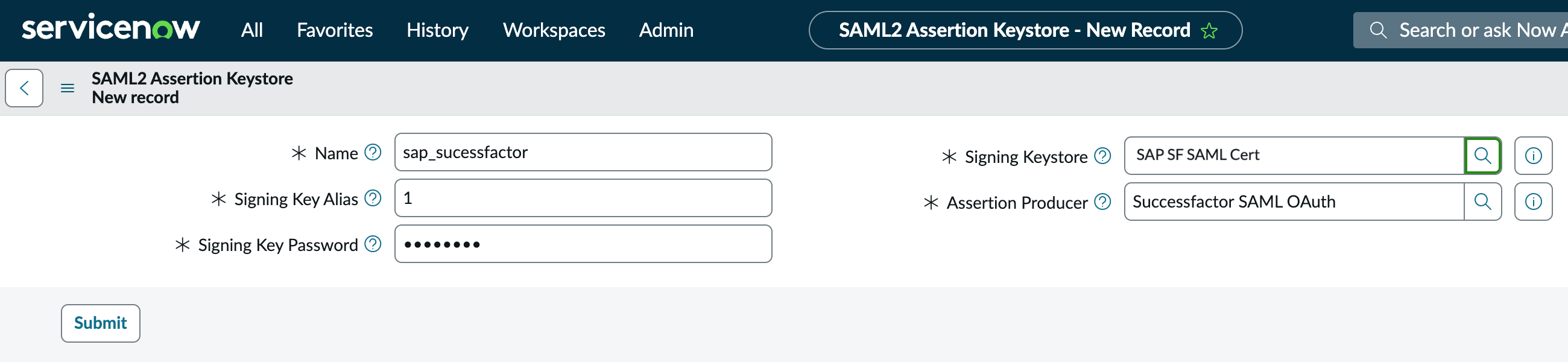 SAML2 Assertion Keystore.