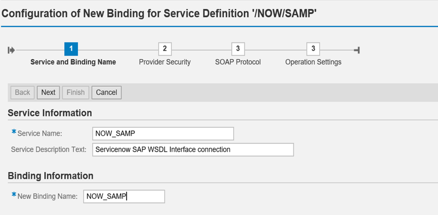 Configuration of New Binding for Service Definition page showing