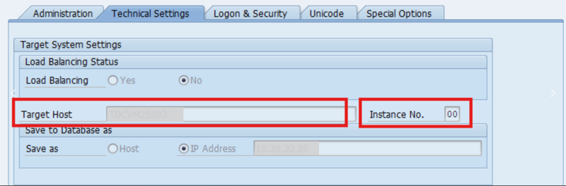 Target Host field in RFC connection