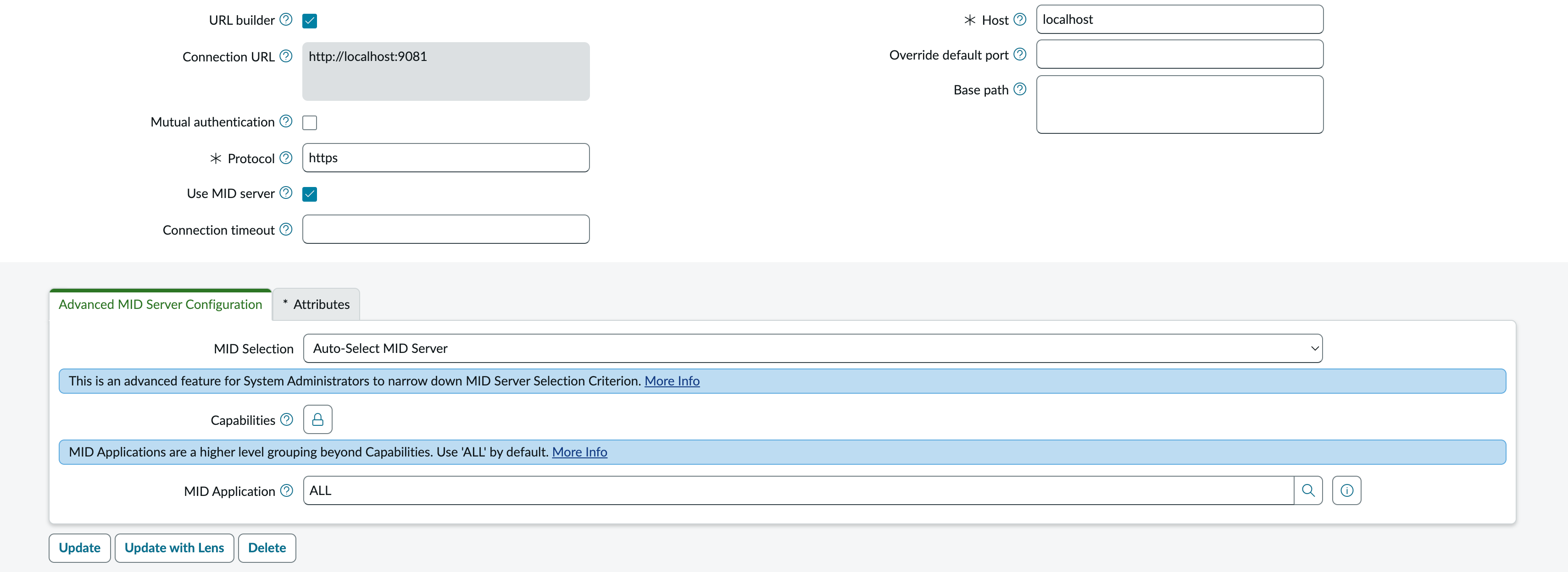 Selecting the Use MID server check box.