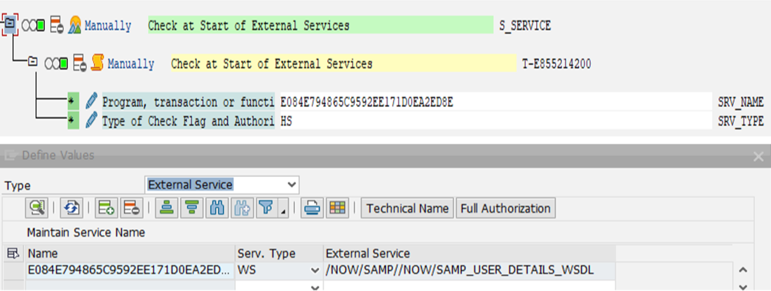Adding authorization object for services and external service name in the SAP central system