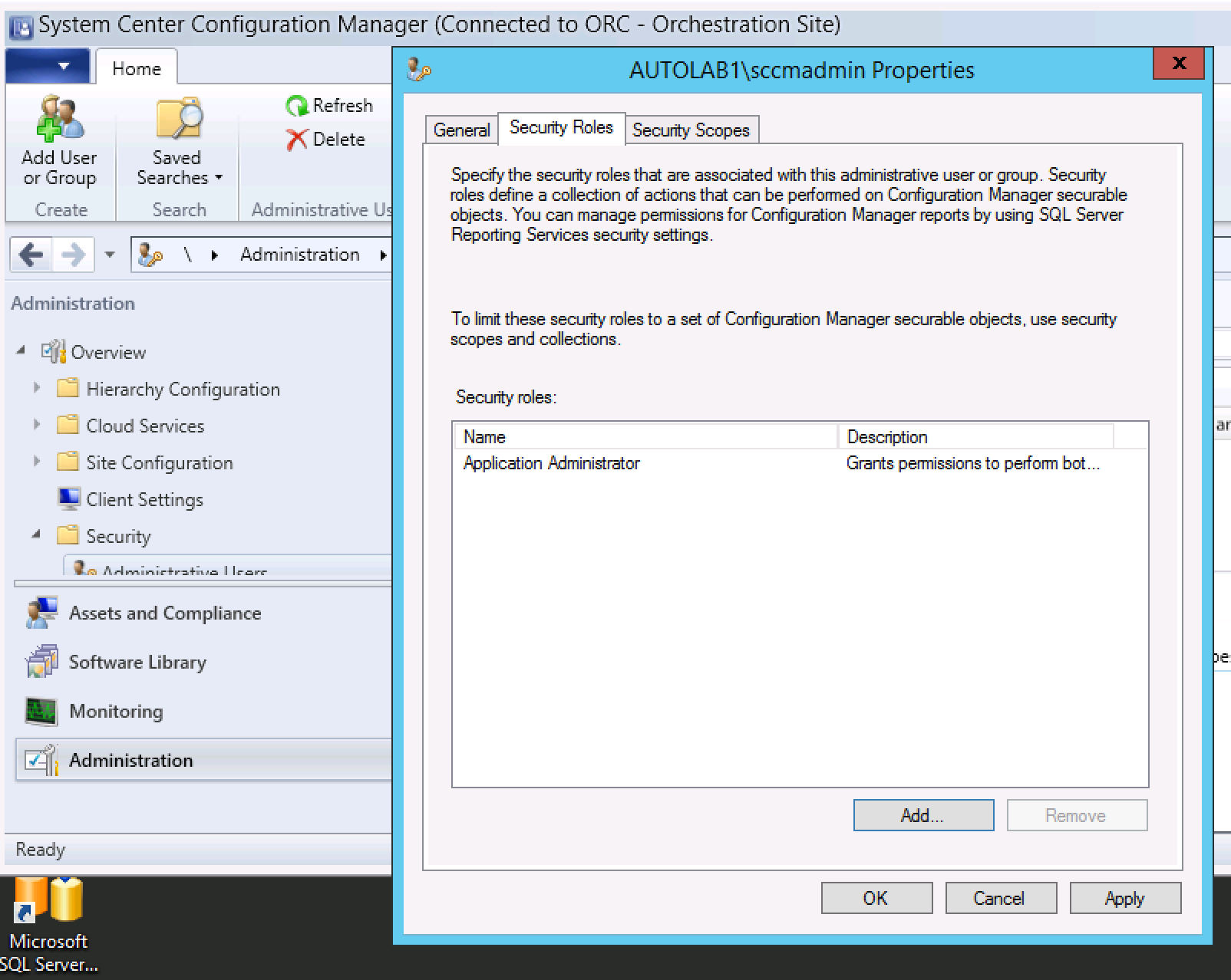 SCCM サーバーでの展開ロールの付与
