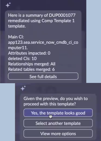 Now Assist テンプレートを適用した結果のプレビューを生成します。