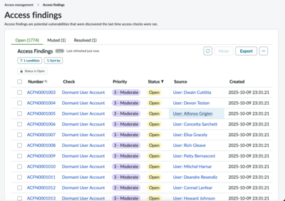 Access findings list