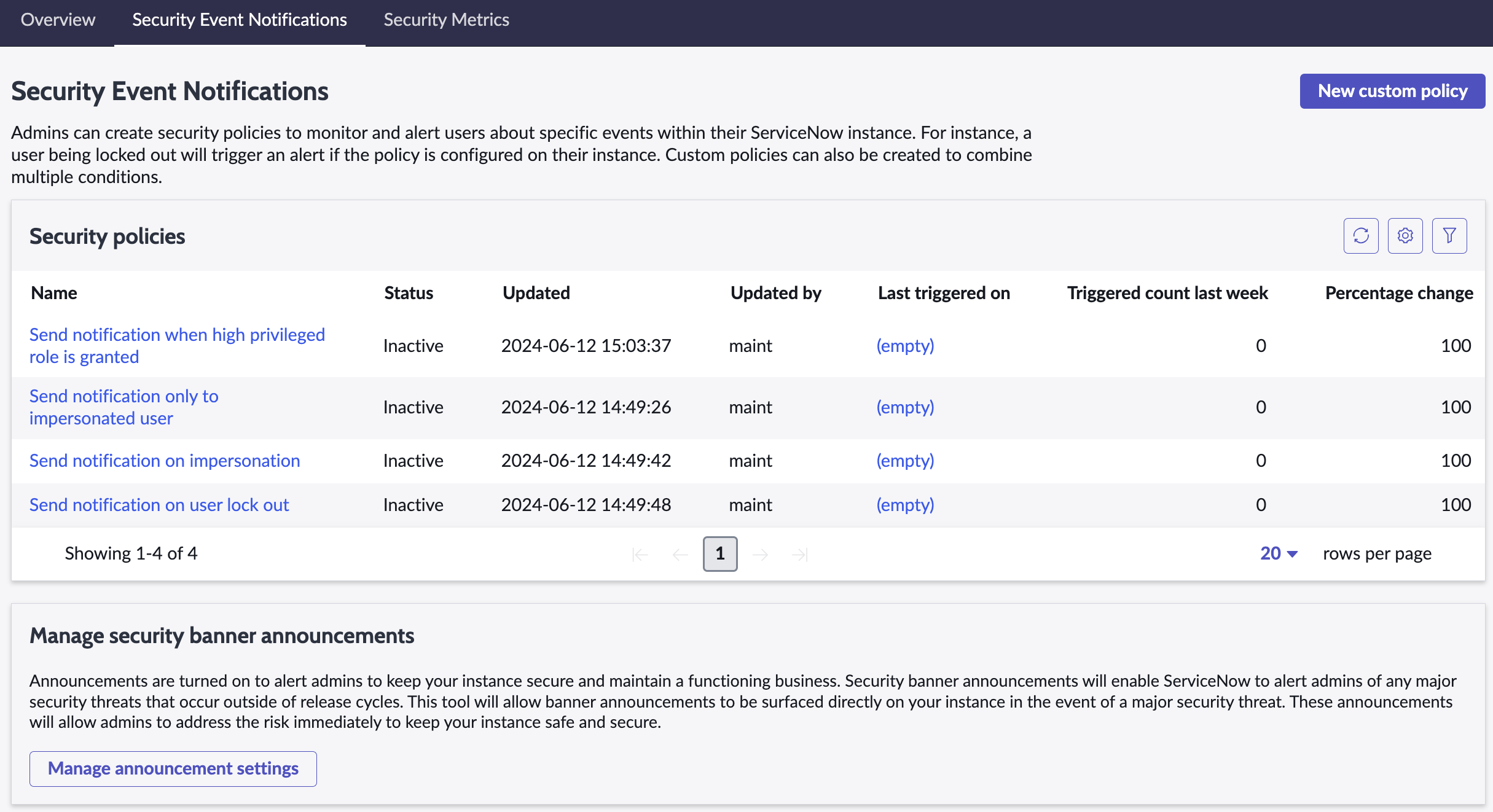 Security events notifications