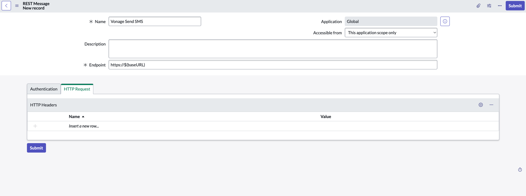 Vonage REST Message configuration