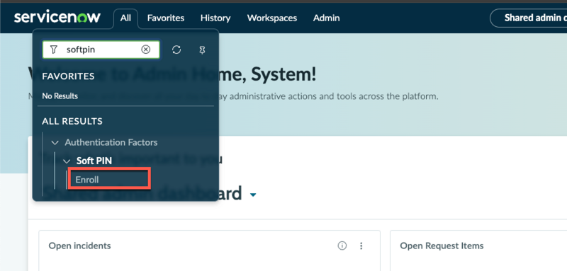 Soft PIN on the Navigation menu