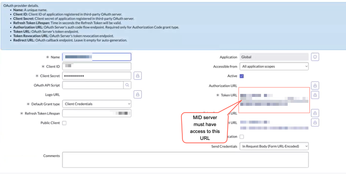 Token URL in the OAuth provider record.
