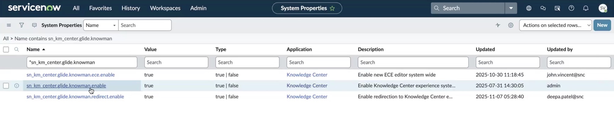 Knowledge Centre system properties.
