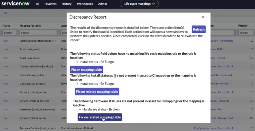 Discrepancy report that lists mapping errors.