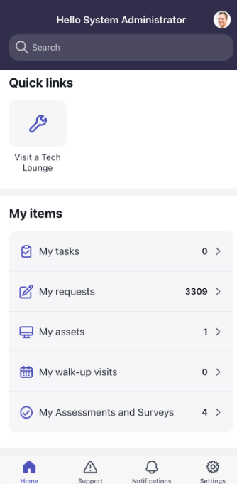 My Assessments and Surveys applet on a mobile device.