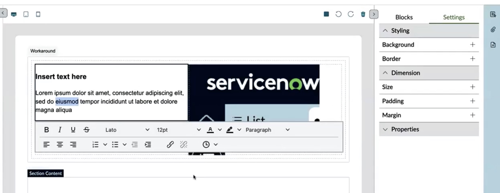 Settings and formatting tools in article editor.