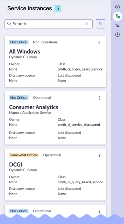Service instances for the selected CI.