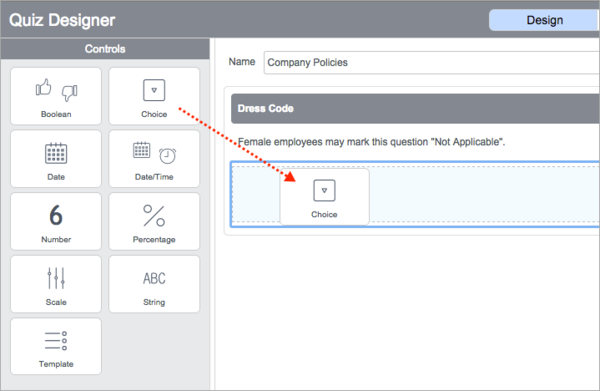 Quiz designer drag and drop