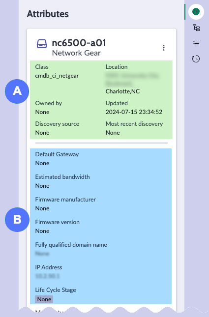 Attributes of the selected CI.