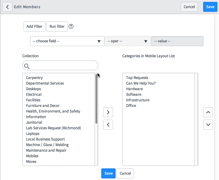 Service Catalog mobile layout
