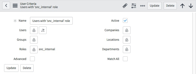 User criteria record that you want to add cost center to