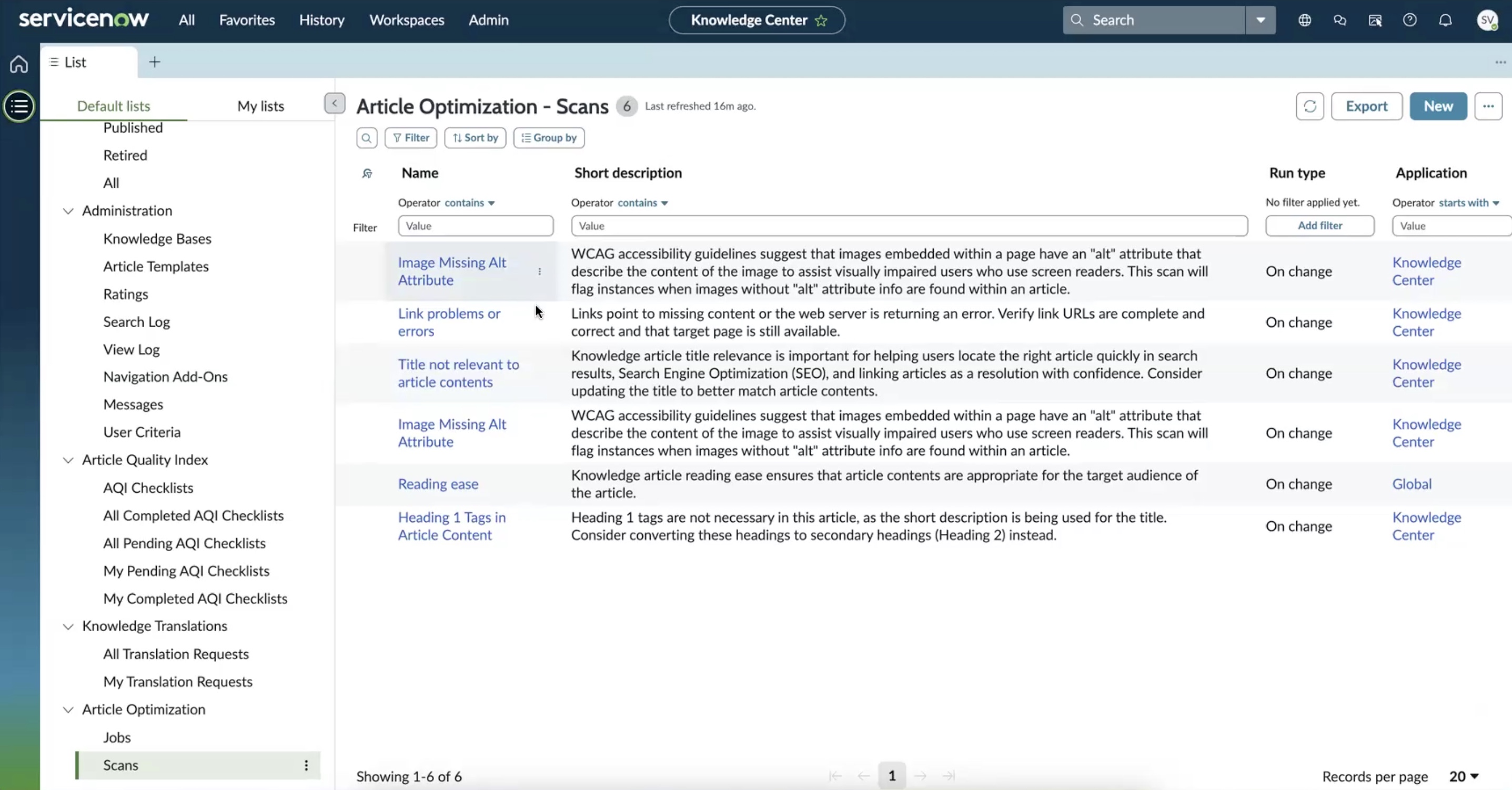 Article Optimization scans definition table.