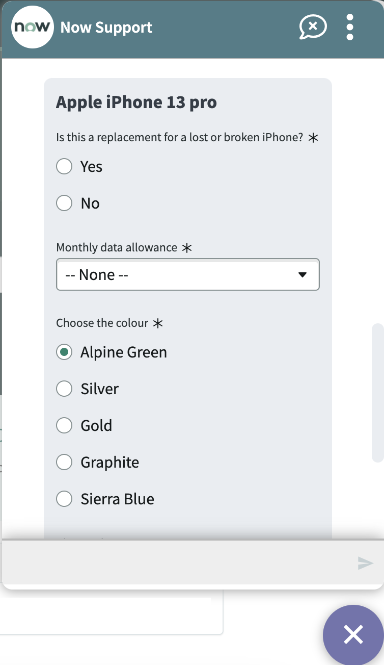 Inline request of a catalog item