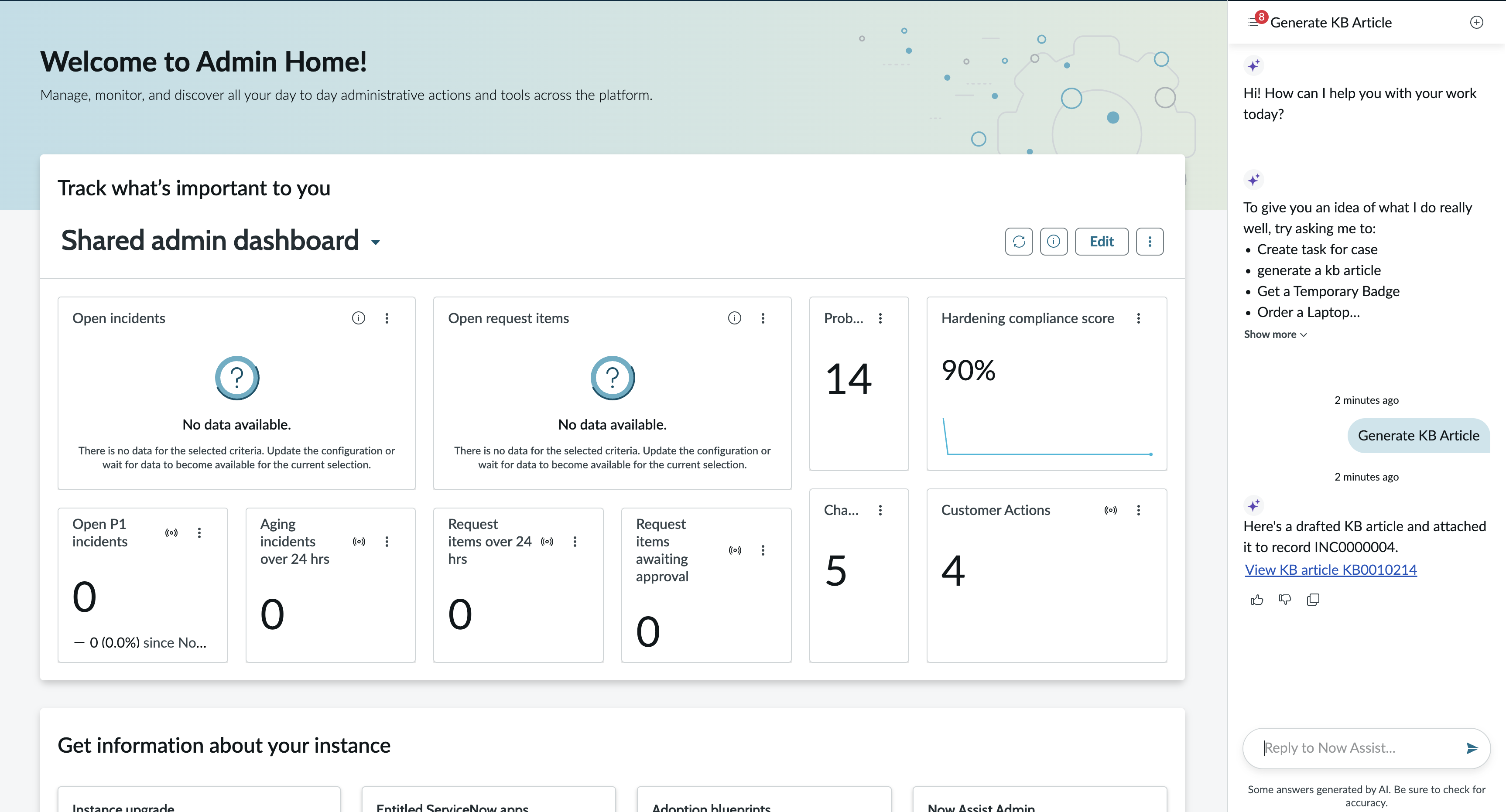 Generate KB article from Now Assist panel.