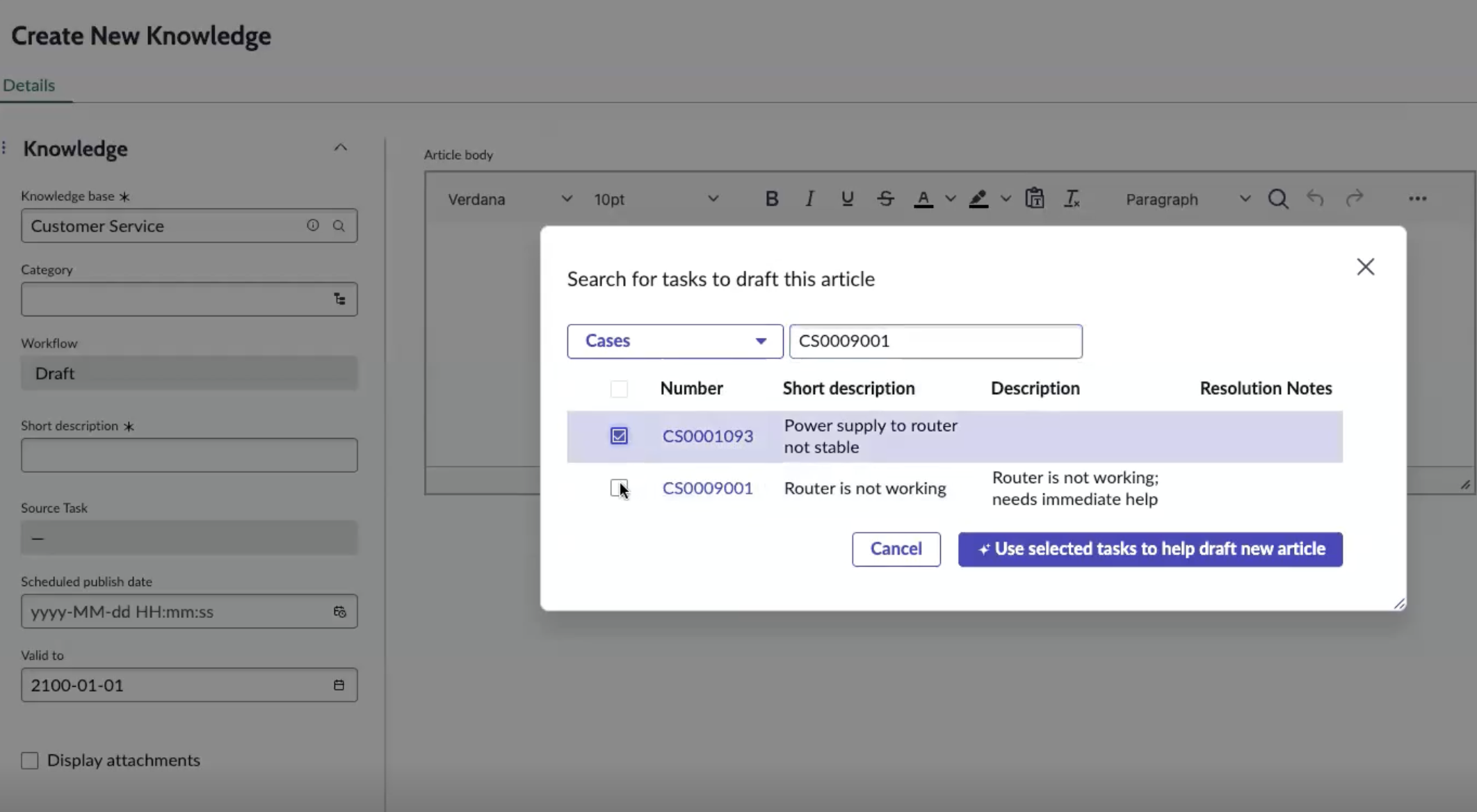 Use selected tasks to generate article.
