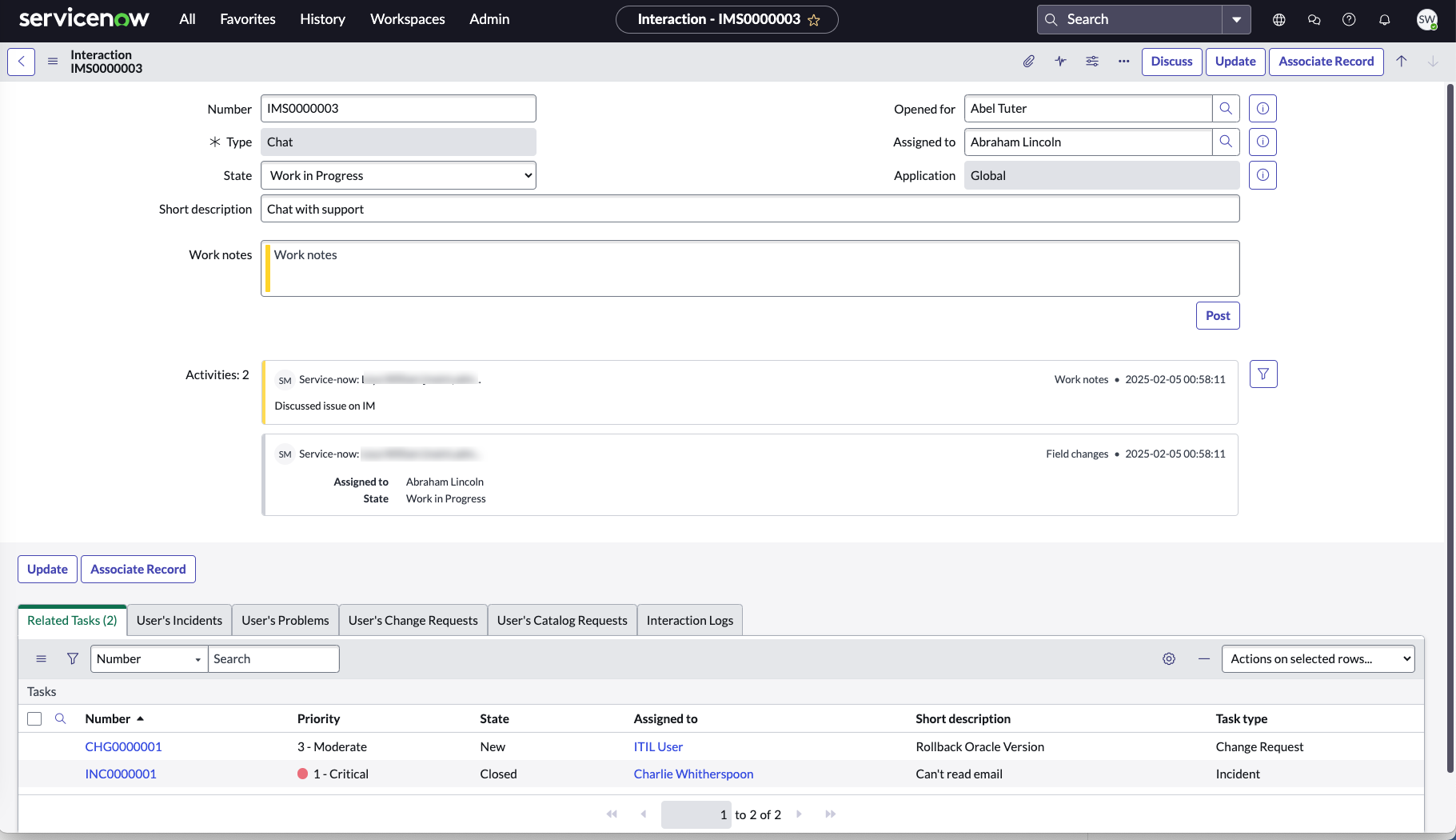 Associated tasks are available under Related Tasks.