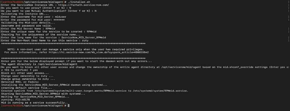 The Linux command line with the installer.sh running.