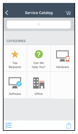 Screenshot for Service Catalog Classic Mobile homepage.