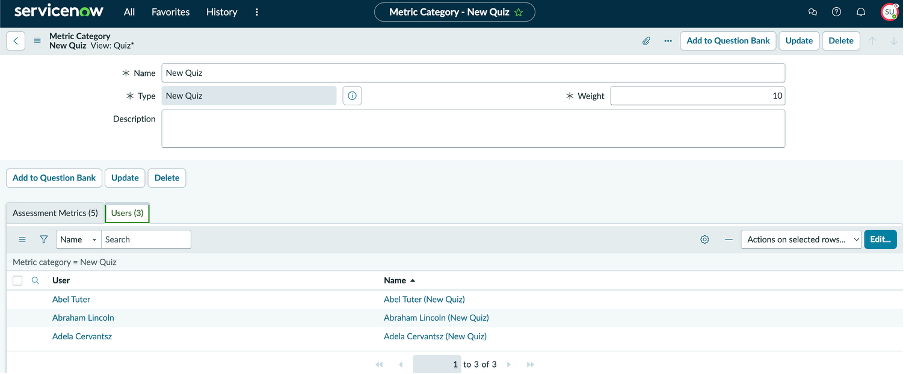Quiz category users