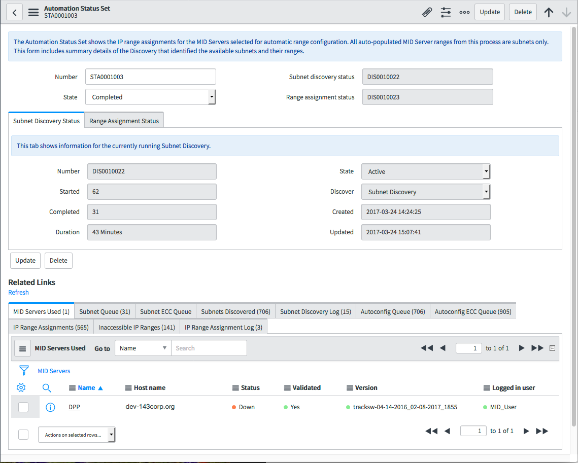 Automation Status Set form