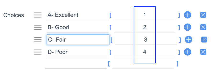 Survey designer question choice values